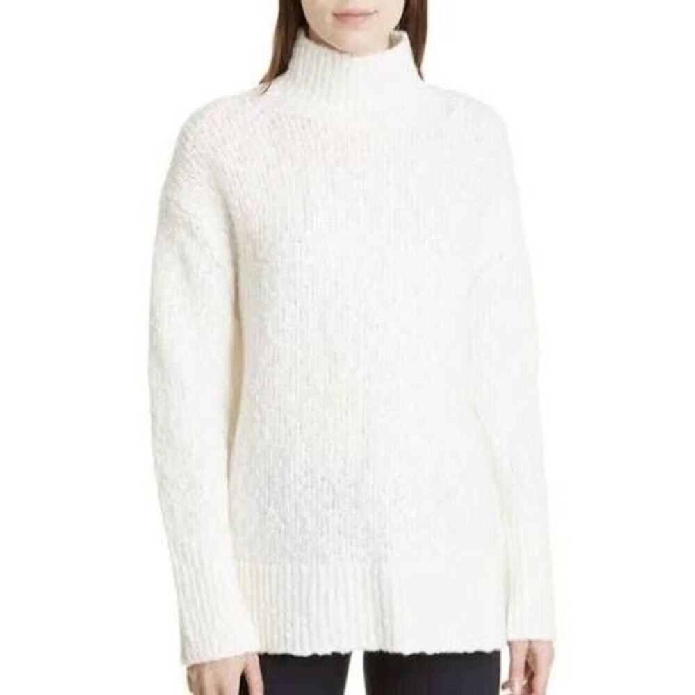 Vince Turtleneck Wool Blend Tunic Sweater Cream S Nubby Oversized Quiet Luxury